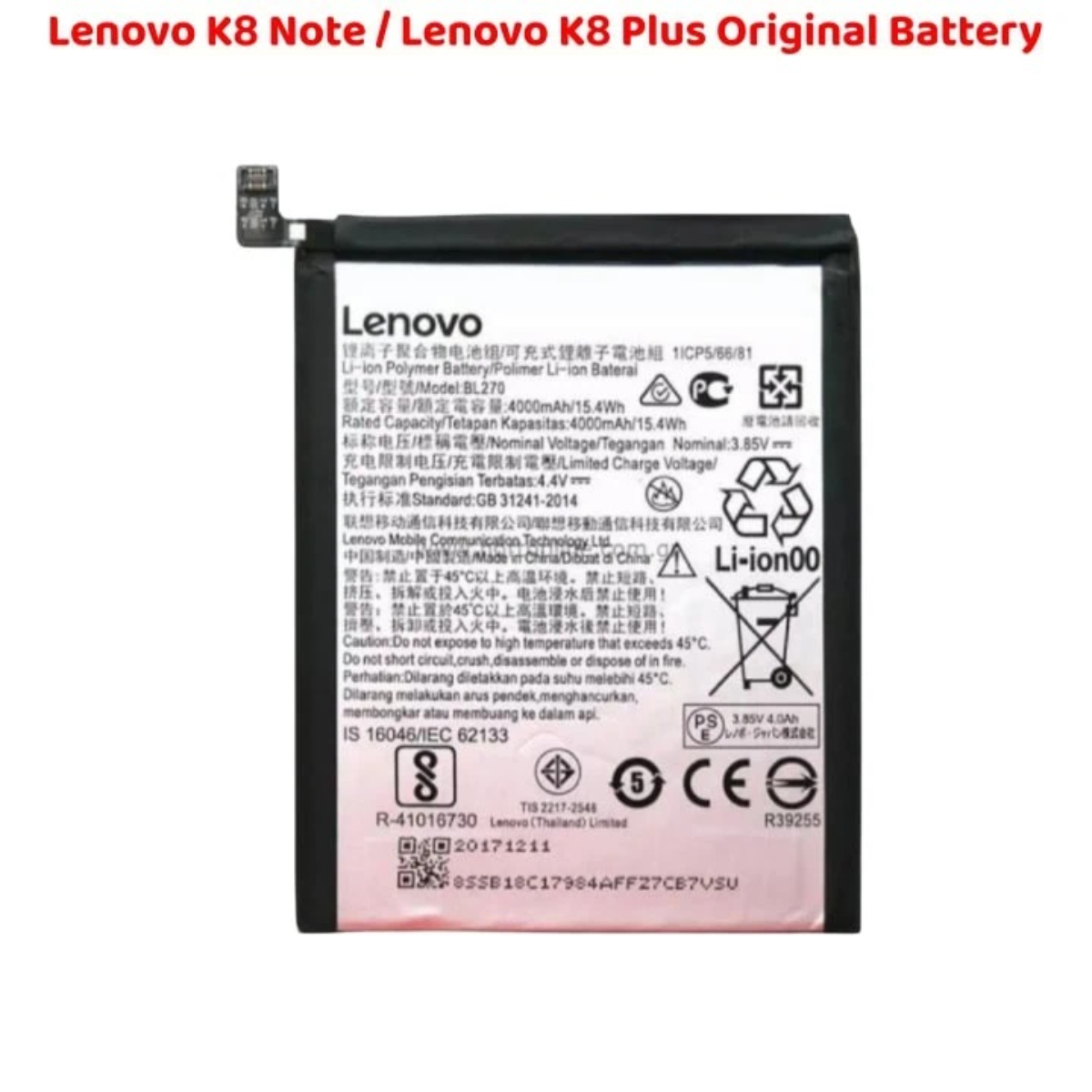 Lenovo K8 Plus Original Battery Solution