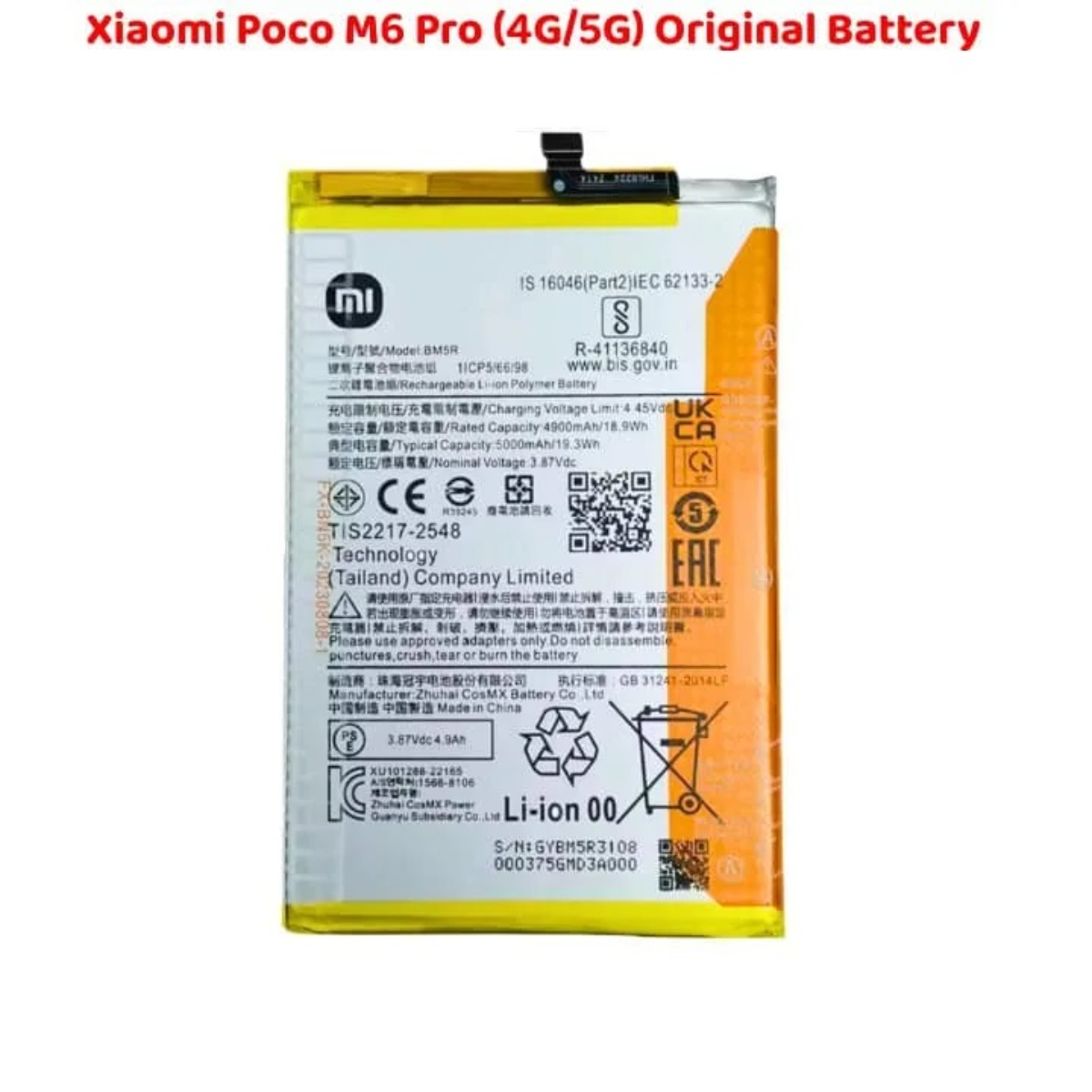 Xiaomi Poco M6 Pro Original Battery Solution
